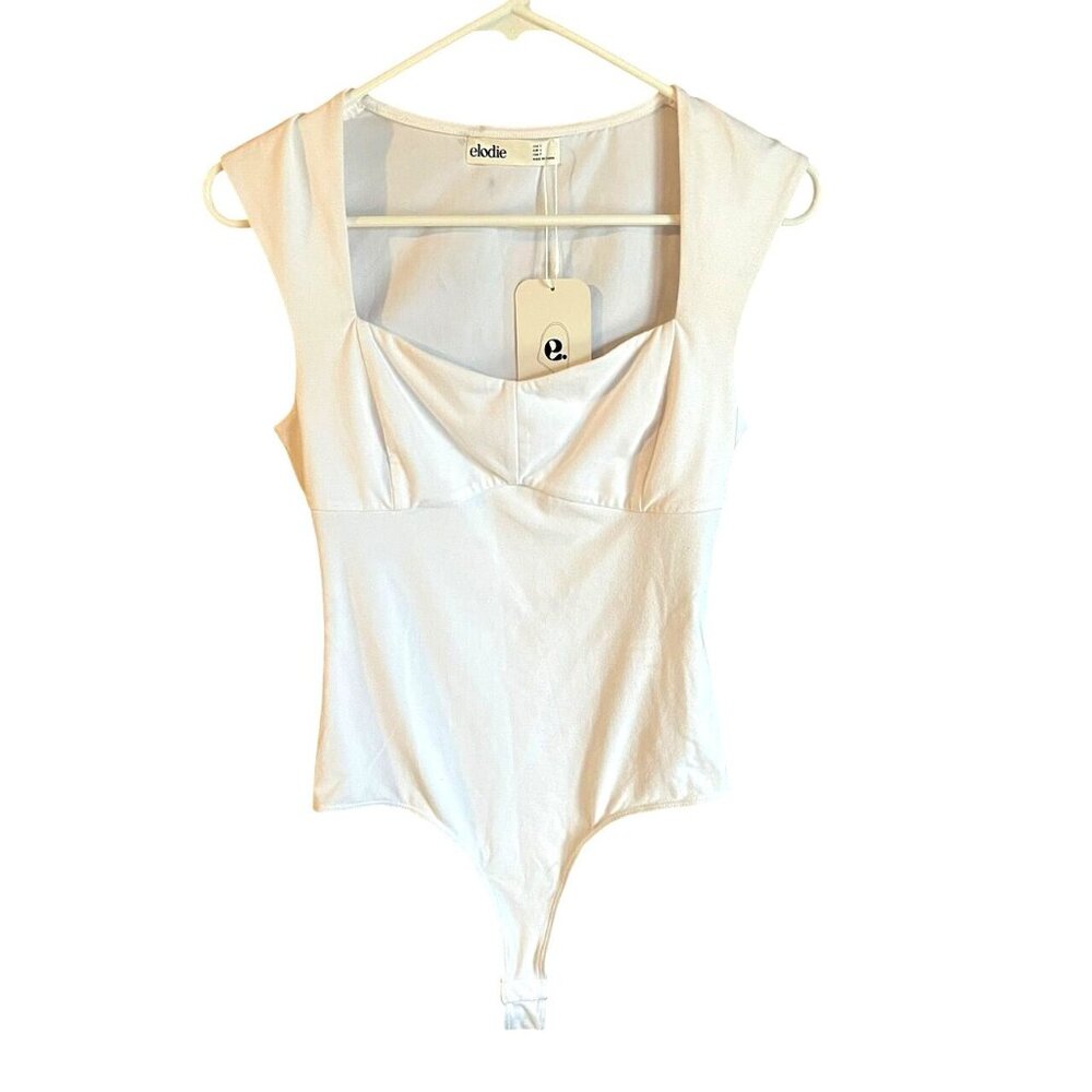 Elodie White Sleeveless Square-Neck Bodysuit Polyester/Spandex Blend USA Size S